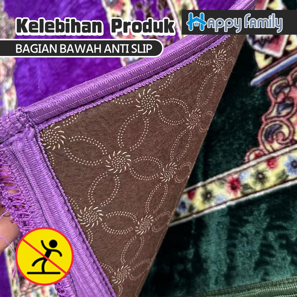 Happy Family Sajadah Turki Anti Slip Super Premium UK 70*110cm / Sajadah Sholat Bulu Motif Premium Import-2