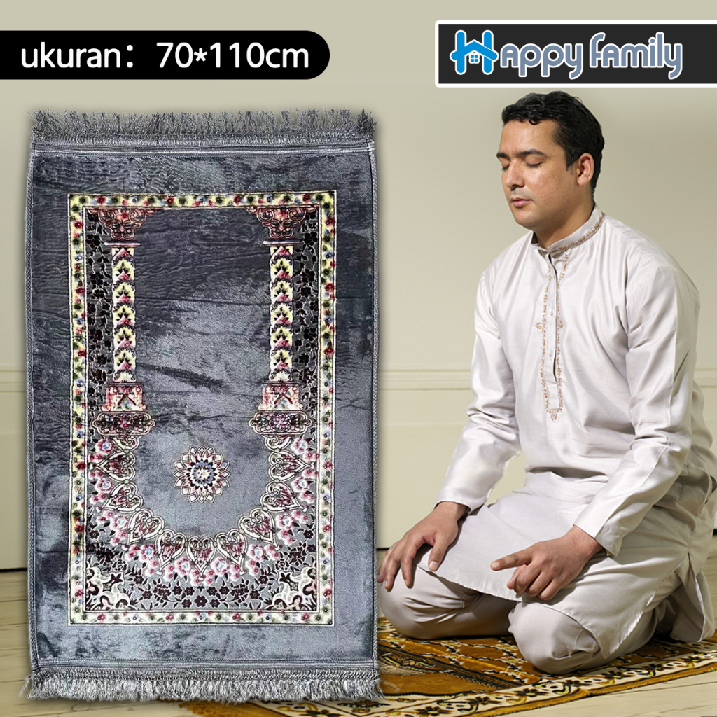 Happy Family Sajadah Turki Anti Slip Super Premium UK 70*110cm / Sajadah Sholat Bulu Motif Premium Import-Abuabu 6606-5