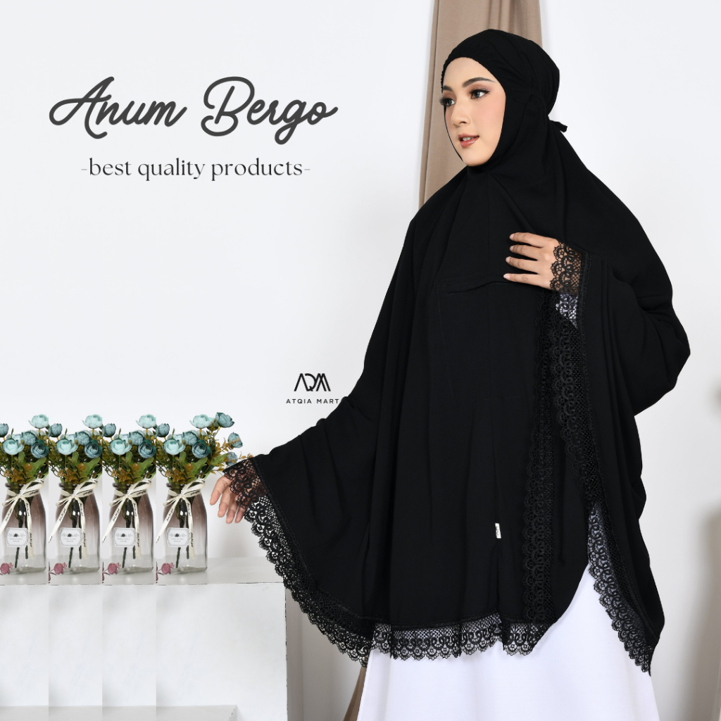 Atqia_Mart - BERGO/KHIMAR ANUM HAJI / UMROH  SAKU BERGO HAJI PREMIUM RESLETING RENDA MEWAH HIJAB INS