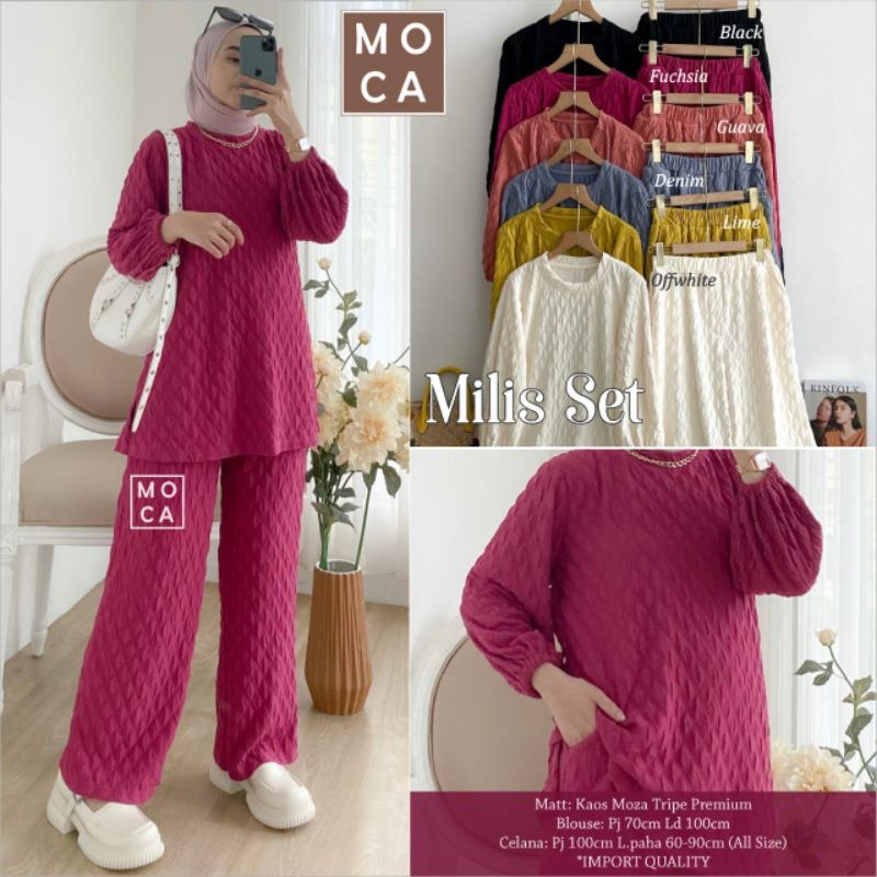 Milis set kaos moza setelan wanita kekinian