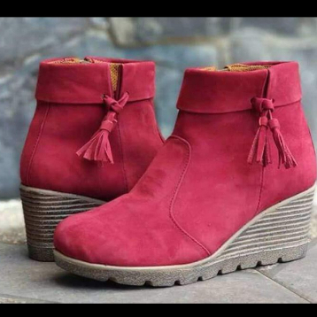 sepatu boot sepatu boots kulit sapi resleting samping cuero wedges tan 5 cm