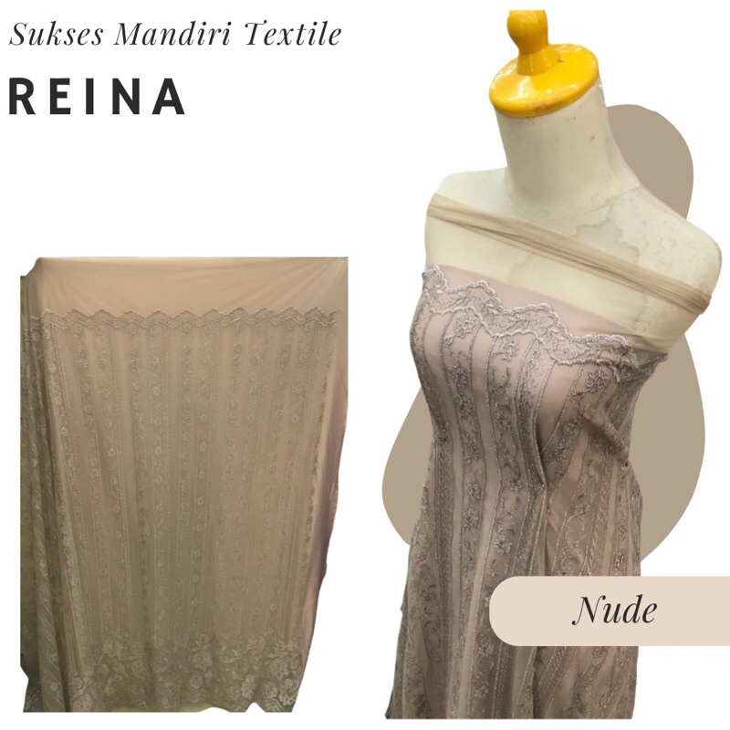 [REINA] Brokat Lace Motif Lurus Kurus Warna Nude, Harga per 1/2 meter = 50 cm BAHAN KAIN BRUKAT TILE
