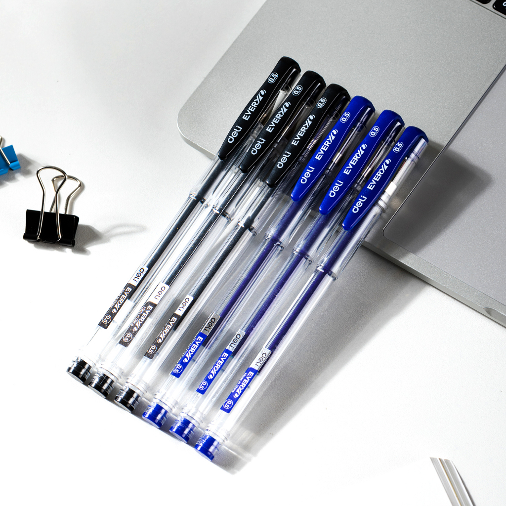 Deli Pulpen Gel / Gel Pen 0.5 mm Isi 1 pcs Tinta Hitam/Biru Nyaman Digenggam EG65