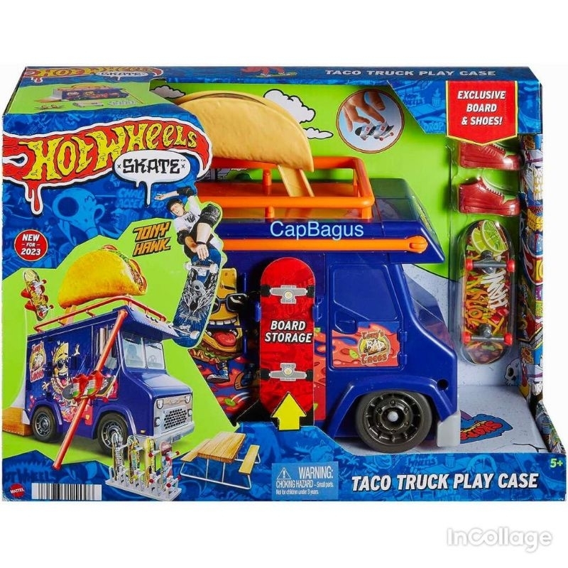 HotWheels 2023 Skate Taco Truck Play Case Skate Board Shoes Skateboard Playset Downtown City playset