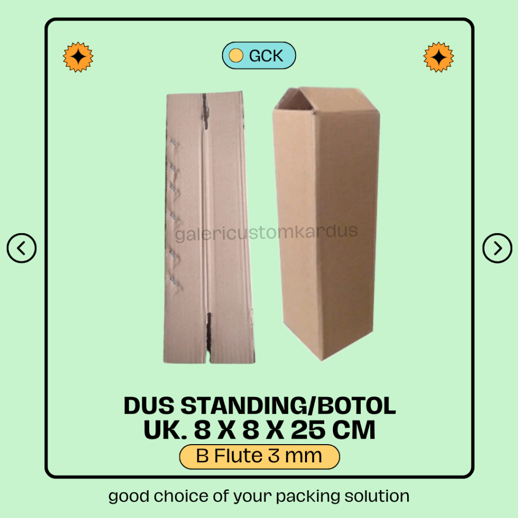 

(min. order 7) Kardus Packing Dus Botol Box Standing 8x8x25 B Flute