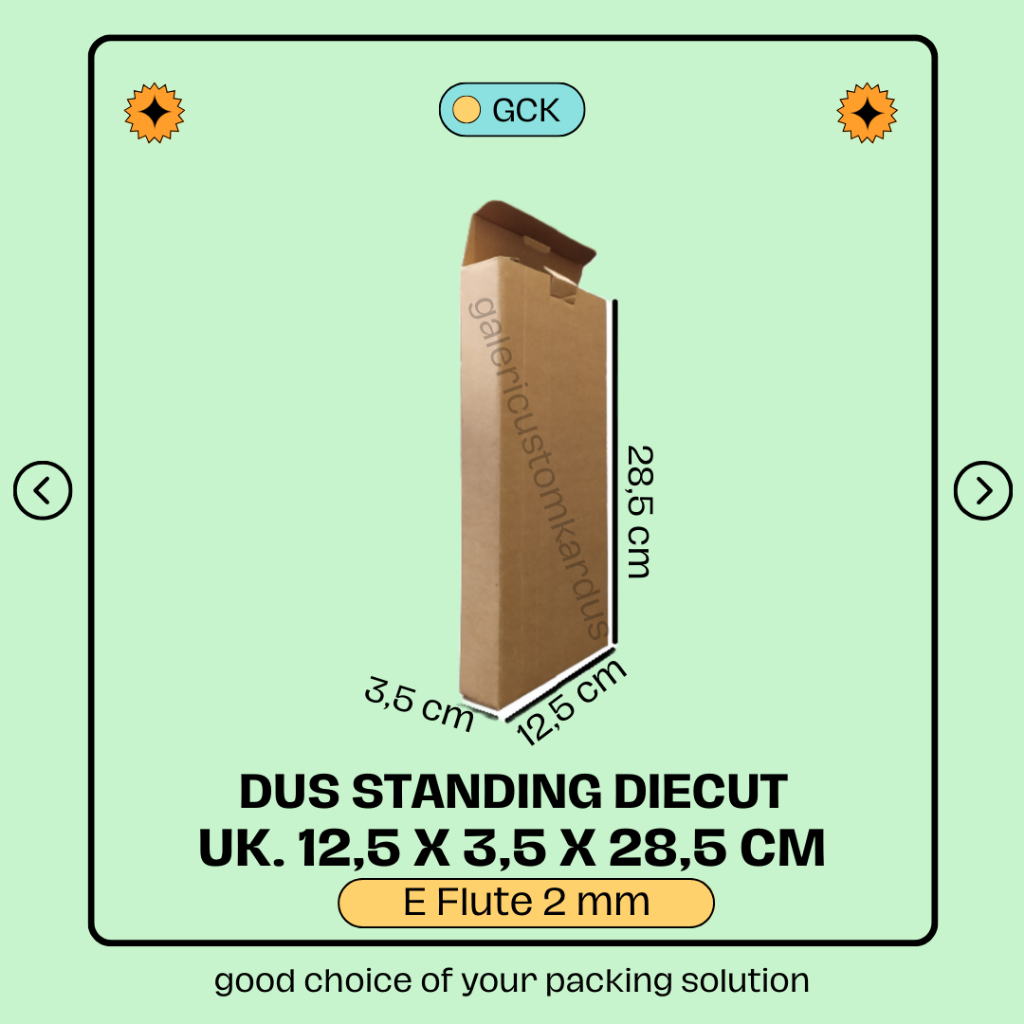 

(min. order 5) Box Standing Kardus Packing Dus Kemasan Diecut 12,5x3,5x28,5 B Flute