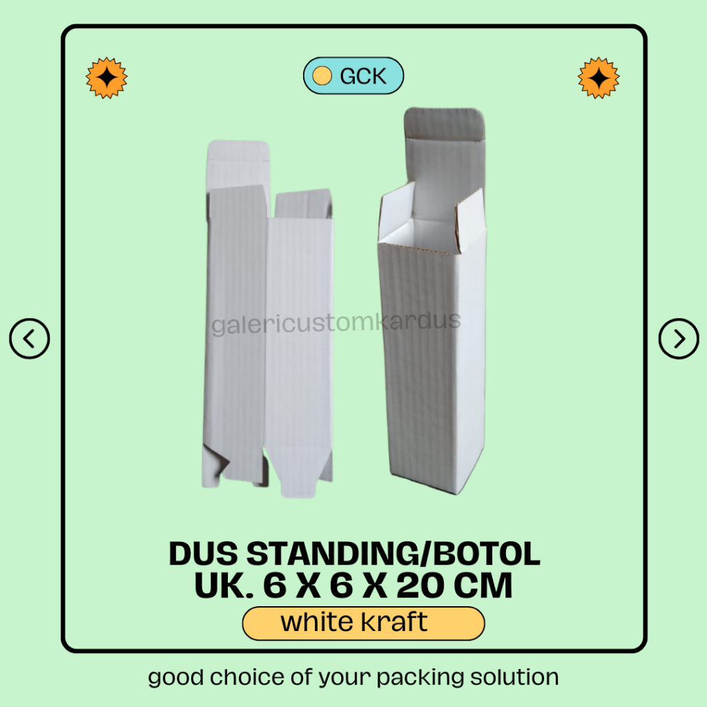 

(min. order 6) Dus Botol Kardus Packing Putih Box Standing 6x6x20