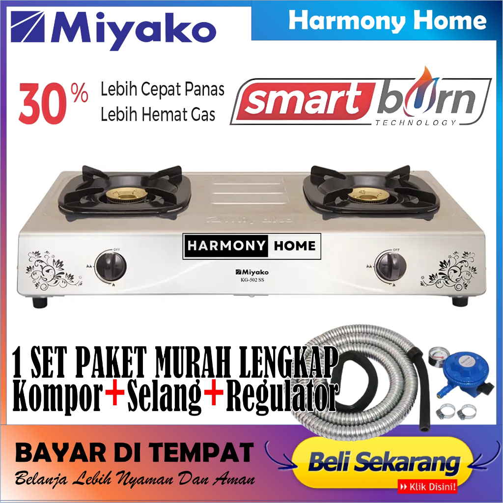 Miyako KG-502 SS Kompor Gas 2 Tungku Stainless Steel Anti Karat KG-502SS / KG502SS / KG502 SS / KG 5