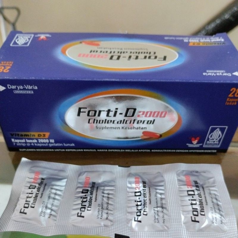 Forti D2000iu dan D5000iu Strip isi 4 Kapsul/Suplemen Vitamin D