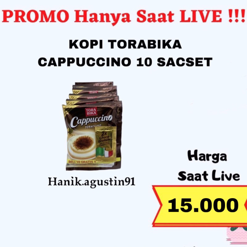 

TORABIKA CAPPUCCINO 1RENCENG ISI 10SACHET Torabika Cappucino + Granule (10pcs x 25gr)