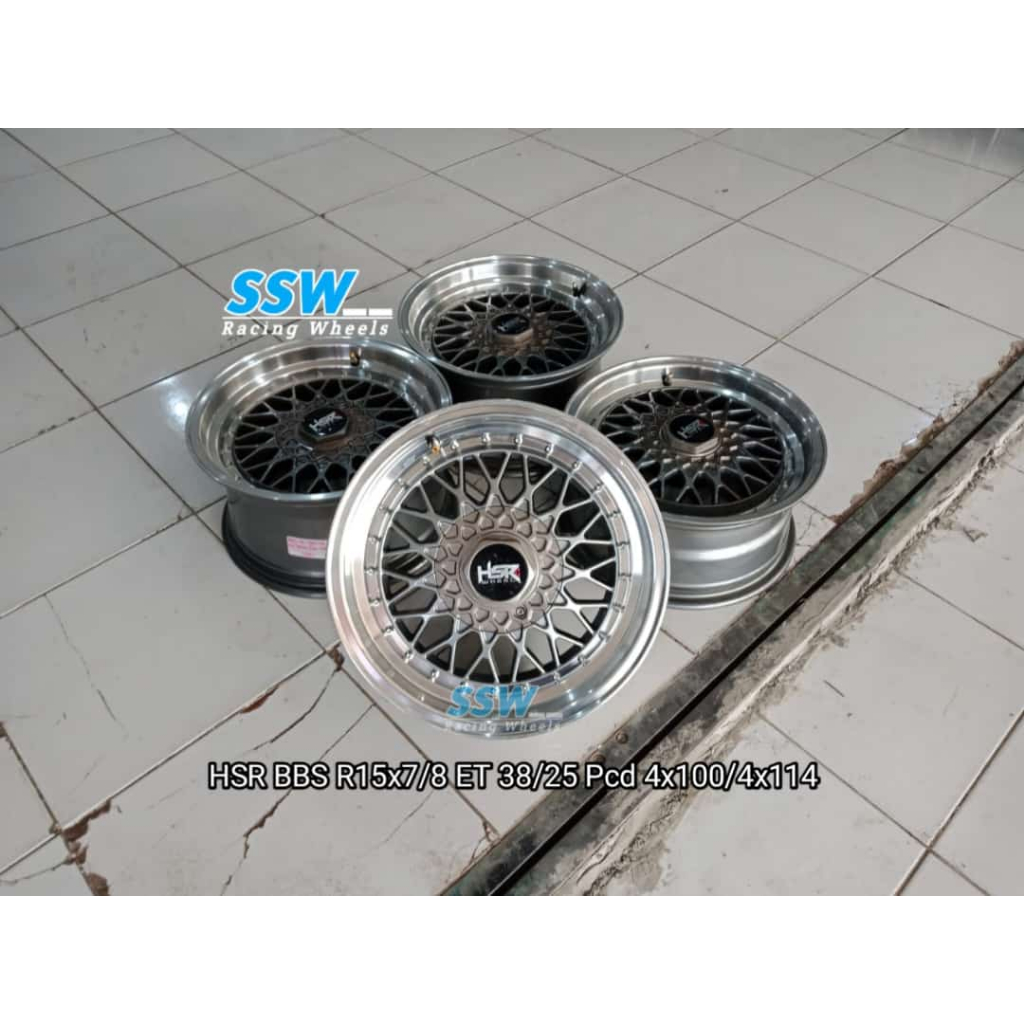 pelek mobil hsr bbs rs ring 15x7/8 pcd 4x100/114 celong untuk baleno agya ayla sirion corolla soluna