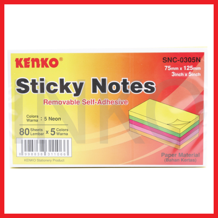 

KENKO STICKY NOTES 125MM X 75MM 80 SHEETS NEON COLOR