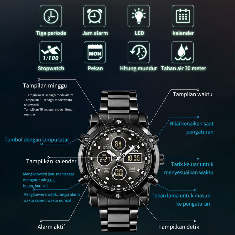 FAST DELIVERY OLEVS Jam Tangan Pria Anti Air Original Digital Multifungsi Kronograf LED Alarm Tahan