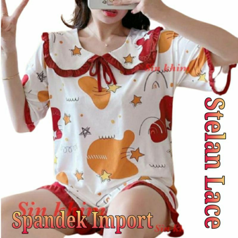 Baju tidur piyama setelan pita import/Set piyama korea