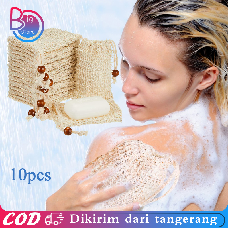 10pcs Kantong Sabun Batang Kantong Jaring Sabun Batang Sisal Soap Bag Pouch Sabun Batang Natural Exf
