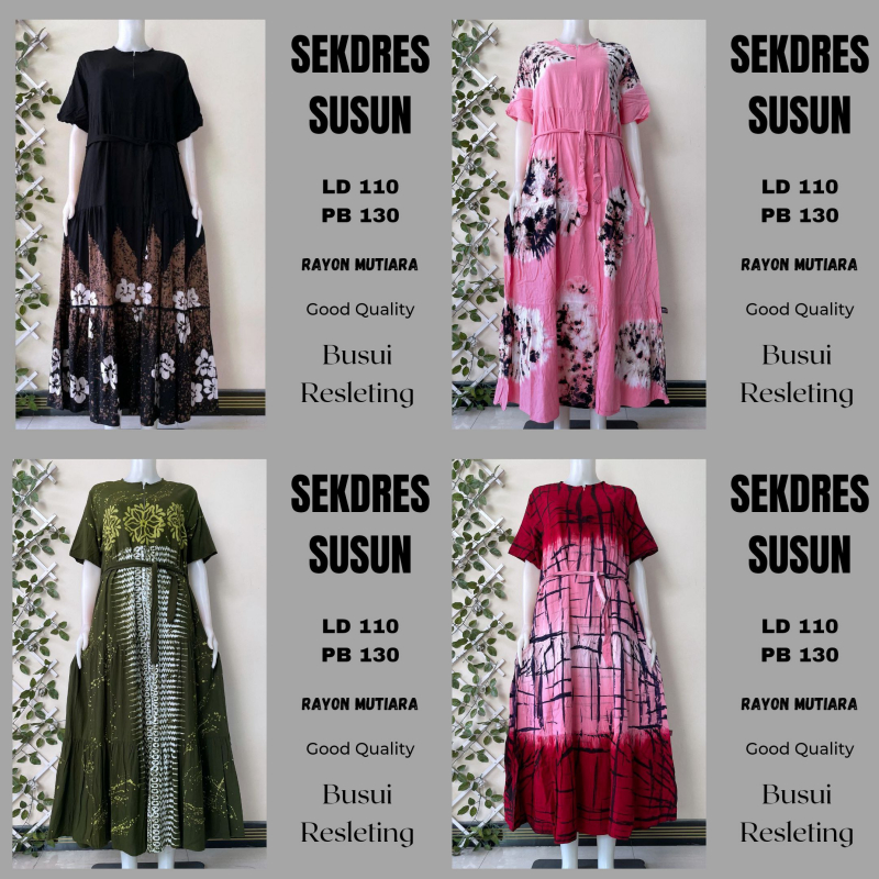 ARIEFA BATIK - TERLARIS SEKDRESS SUSUN - DRESS BATIK CAP - SEKDRESS RAYON CANDI MEKAR - DRESS TIE DY