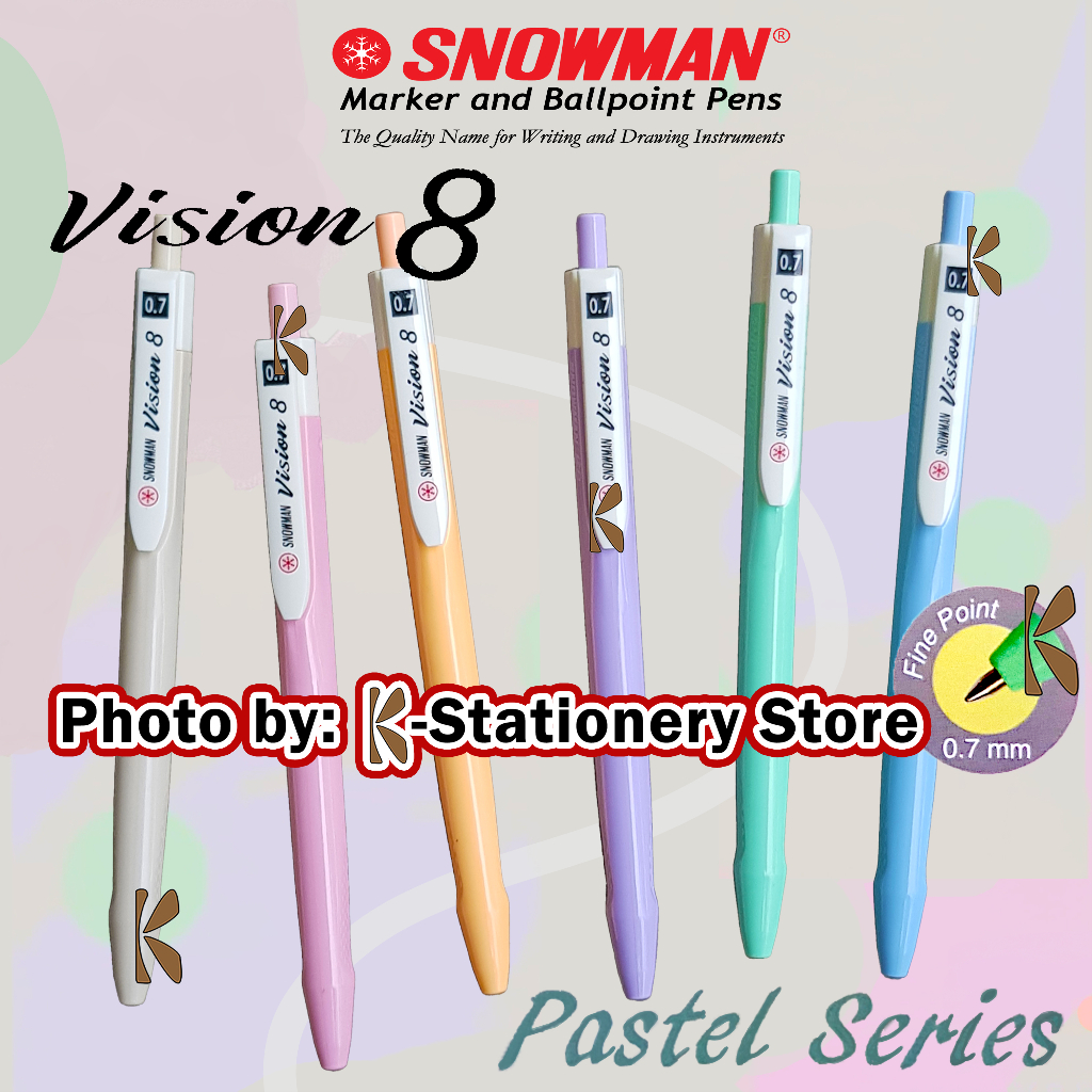 

[ Set ] Bolpen Snowman Ballpoint Pen V-8 Pastel Series Vision 8 | Fine Point 0.7 mm | Bolpen Hitam / Biru [ Set ]