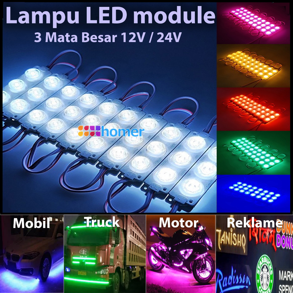 Lampu LED modul 3 mata BESAR TIMBUL 7520 3030 DC 12VOLT 24VOLT 3W 3 Watt waterproof DC 12V 24V 12 V 