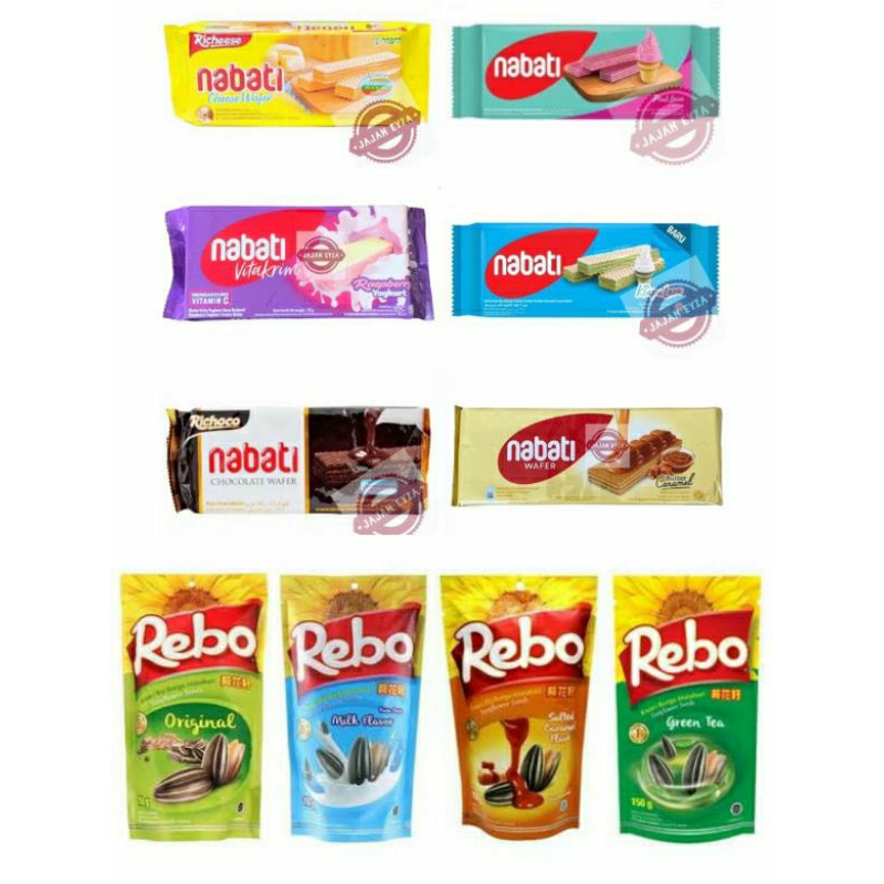 Kuaci Rebo 150gr / Nabati Richeese 132gr / BISVIT marie sanwich / time break / richoco / black / yog