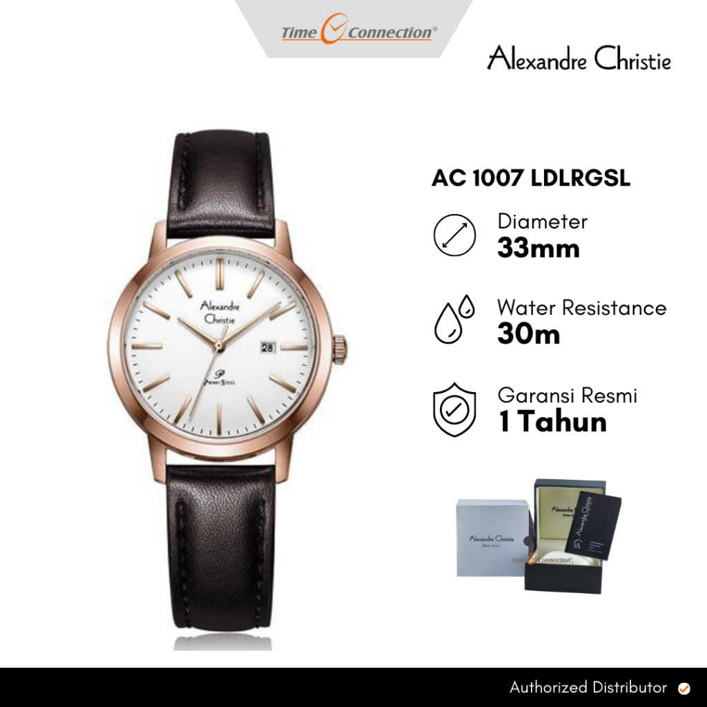Alexandre Christie AC 1007 LDLRGSL Rosegold Putih Original / Jam Tangan Wanita Analog Kulit