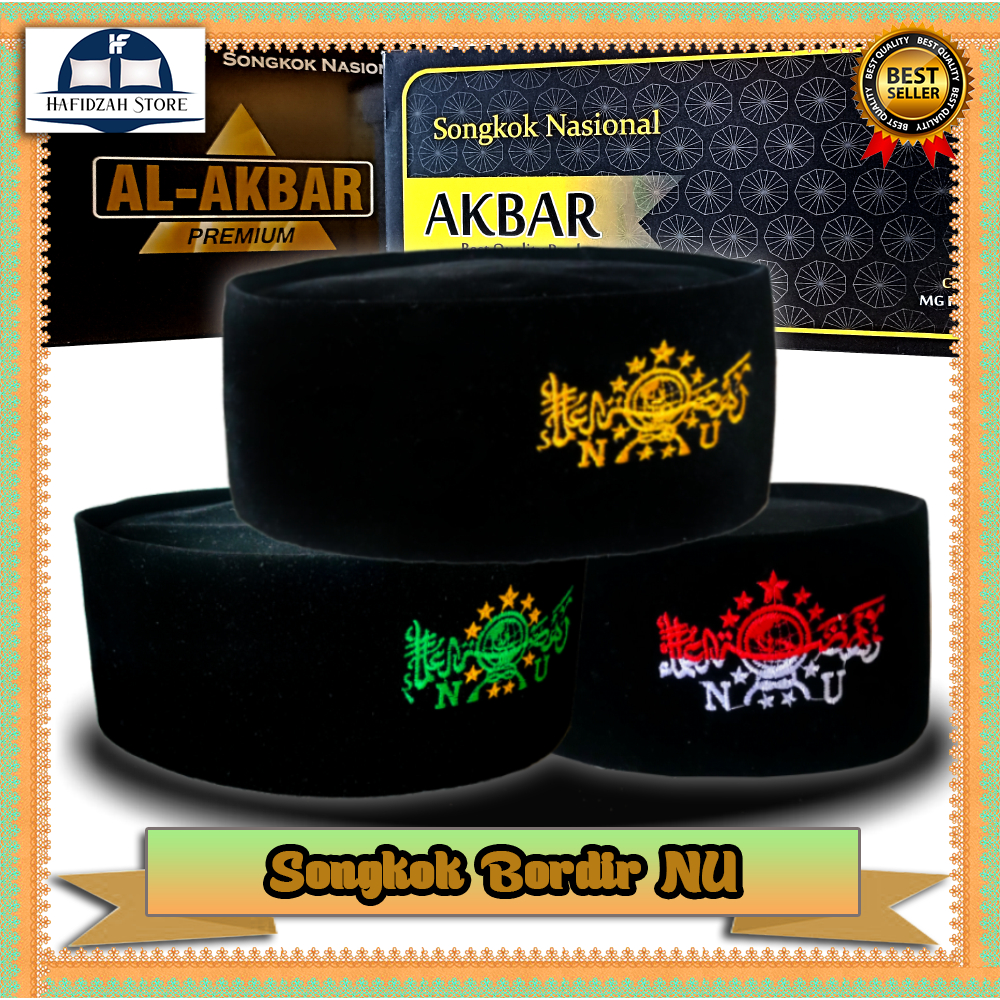 Songkok Nasional / Songkok Hitam Bordir Nu Emas / Nu MP / Nu hijau