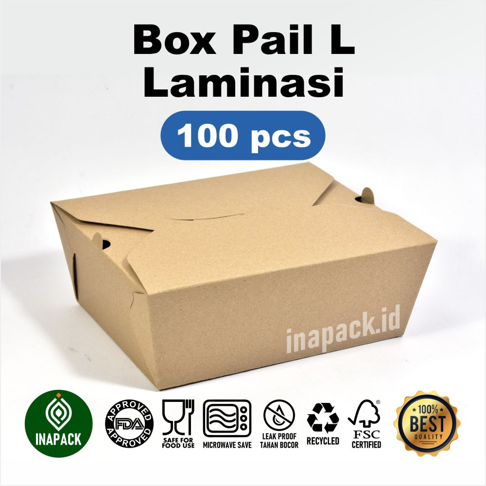 Box Pail L 100 pcs, Food Pack Size L, Food Pail Box Laminasi