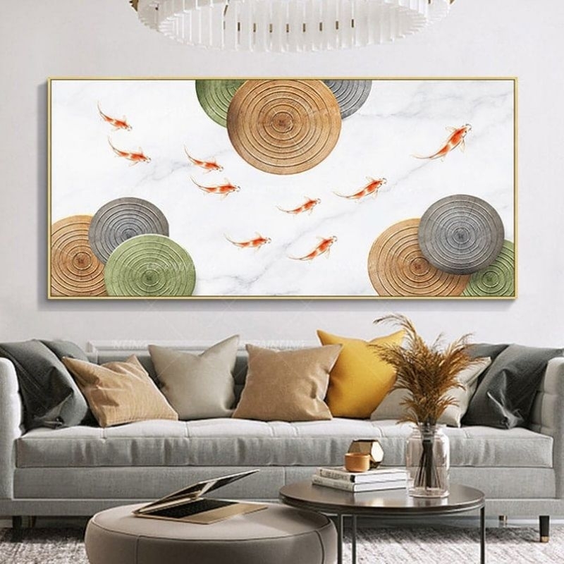 hiasan dinding lukisan ikan koi modern plus bingkai