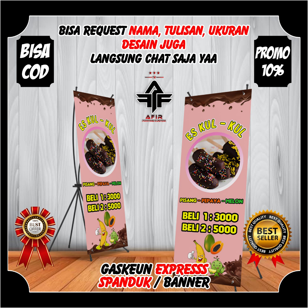 X Banner Es Kul Kul Buah Viral - Banner Spanduk Model Berdiri Ukuran 60 X 160 CM Jualan Es Kul Kul B