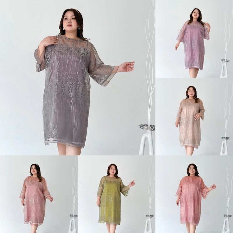 JUMBO DRESS PESTA WANITA MOUZA ORGANZA +INNER SATIN LD 125