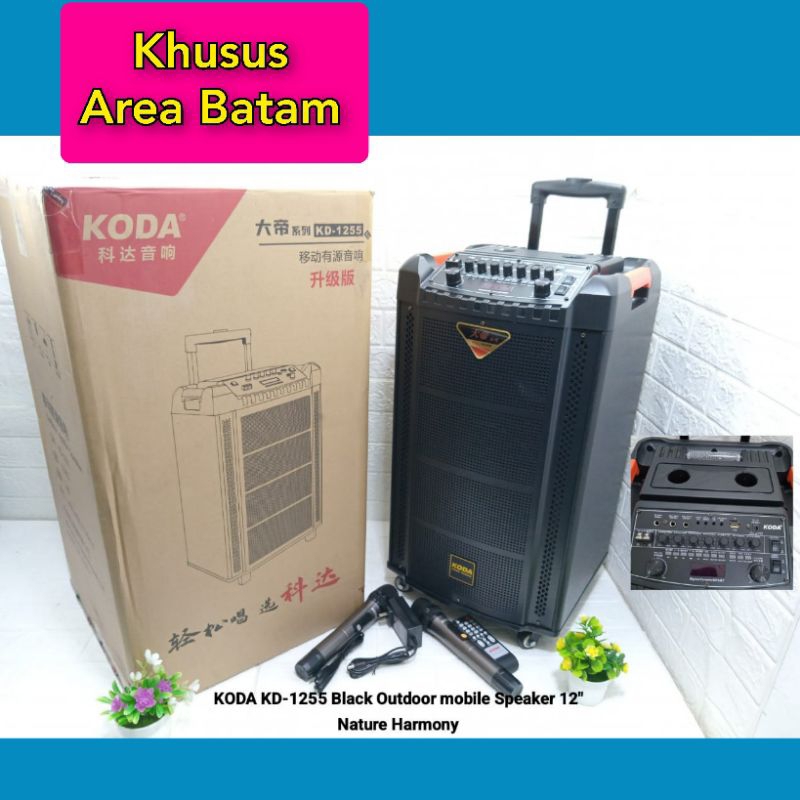 KODA SPEAKER PORTABLE 12"INCH KD-1255 BLACK HOME-OUTDOOR TROLLY [ KHUSUS BATAM ]