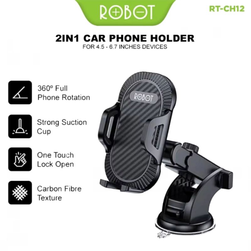 Holder Mobil ROBOT RT CH12 Suction Cup Automatic Lock 360° Garansi Resmi