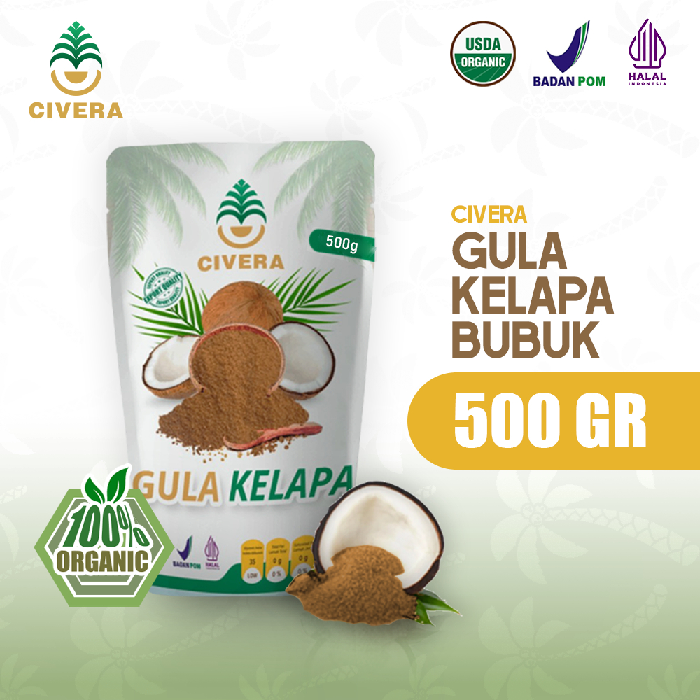 

Civera Gula Kelapa Bubuk 500 Gram / Coconut Sugar Powder / Gula Semut Kemasan 500 gram / 100% Organik Coconut Sugar