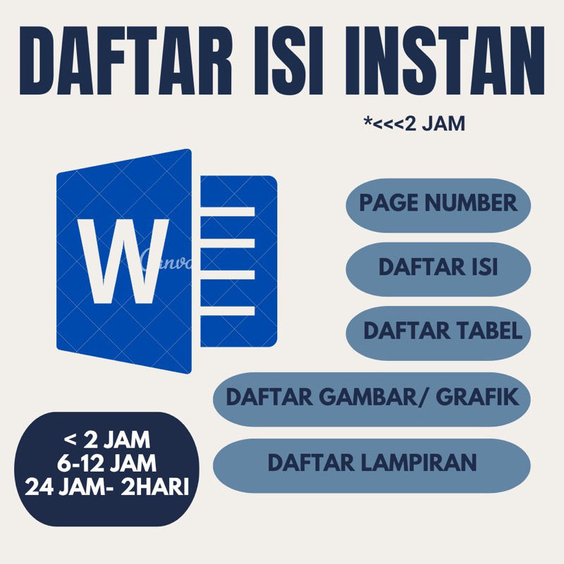 

JASA BUAT DAFTAR ISI, PAGE NUMBER, DAFTAR GAMBAR, DAN DAFTAR TABEL automatis mention dan beda nomor (romawi dan angka)