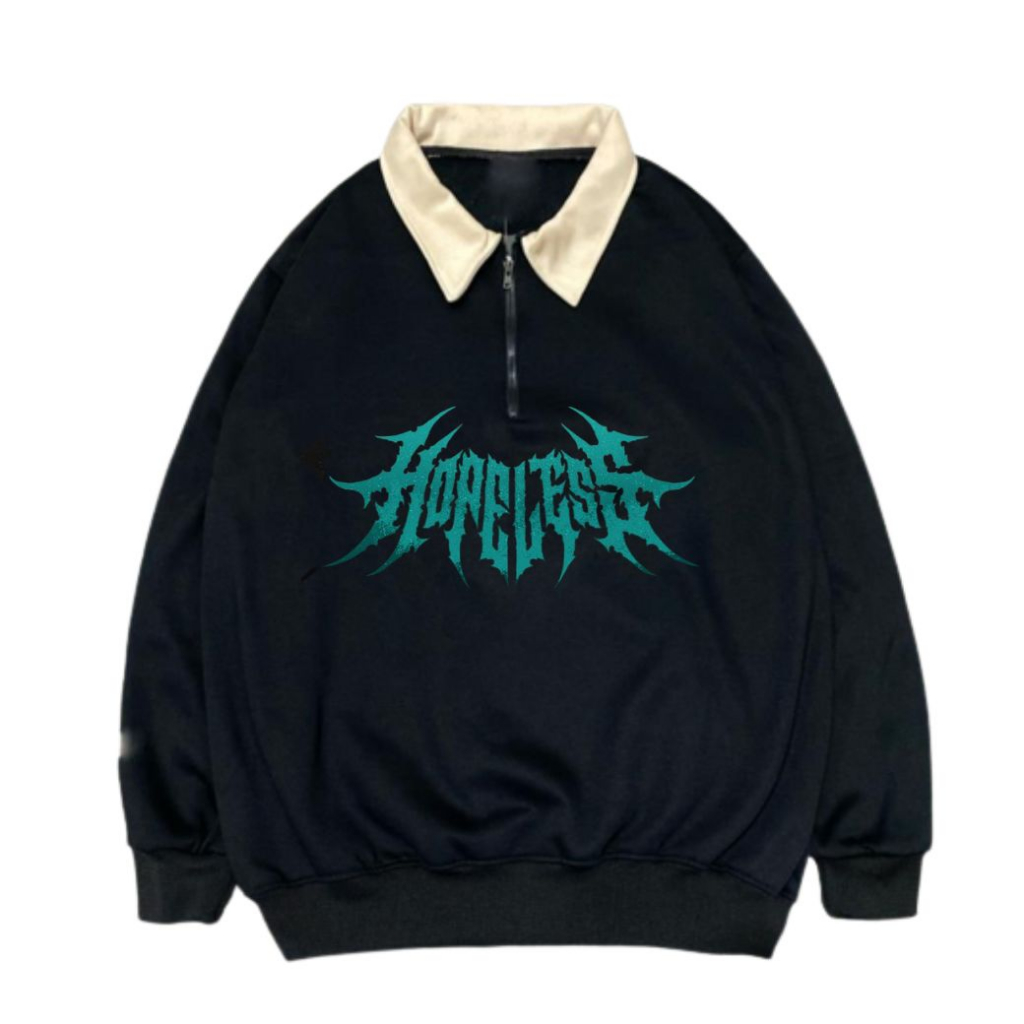 Rugby Jacket Halfzip Black Metal Hopeless | Sweater Rugby Vintage Switer Pria Wanita Premium Distro