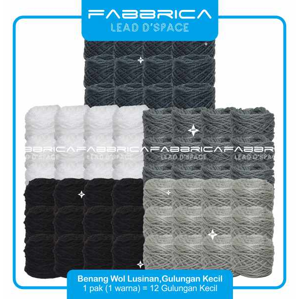 Fabbrica - Benang Wol Vonel 12pcs Kecil Putih Hitam Abu / Benang Wool Rajut Sulam Kristik Siet Yarn 