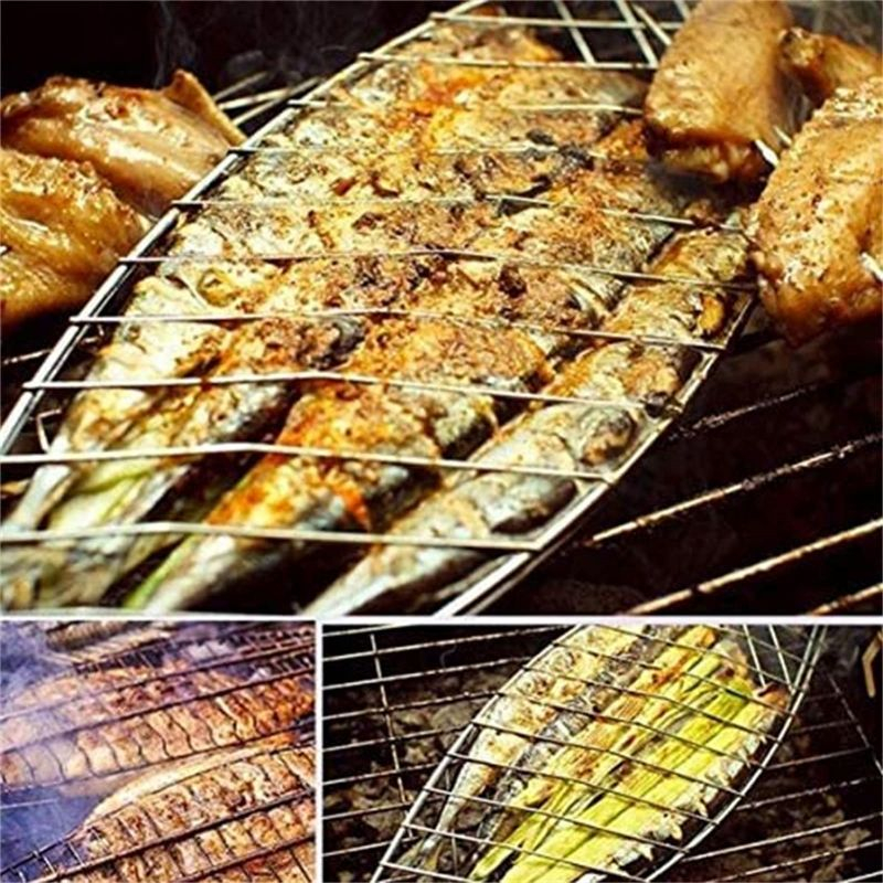 Panggangan Ikan Stainless Jepit Penjepit Panggang Ikan Daging Alat Bakar Reversible Fish Grill