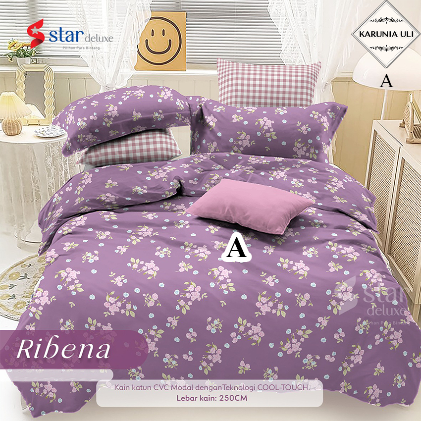 Sprei Katun Lokal STAR DELUXE Halus bunga bunga dasar ungu anak dewasa unisex, aesthetic UKURAN 200x