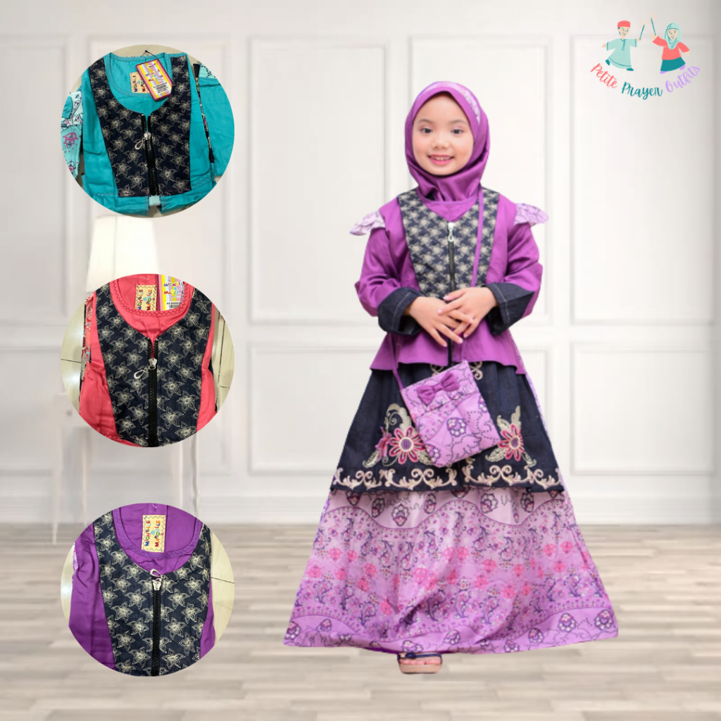 Petite - Aisyah Baju Gamis Anak Perempuan Model Batik 5-8 Tahun (Incl. Tas Kain &amp; Kerudung)