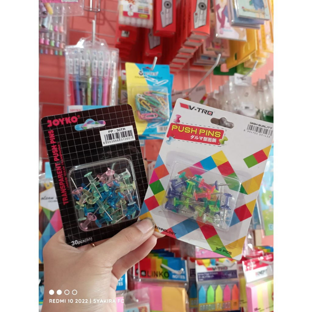 

(30 pcs) Transparan Warna Push Pin Joyko/ Transparan Push pin V-tro/ Paku mading