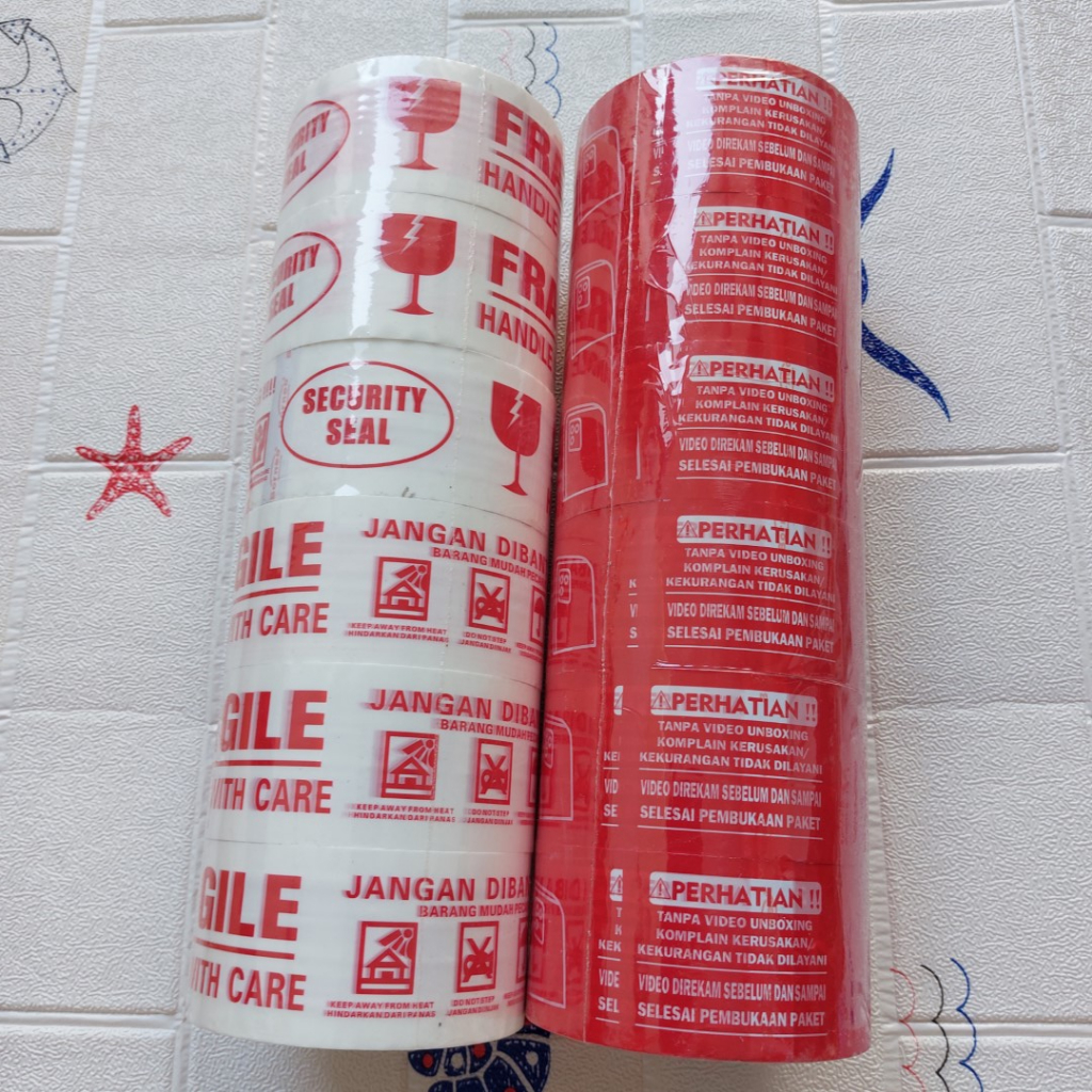 

1 SLOP Lakban Fragile Borneo Merah Putih 48mm - Isi 6 Buah