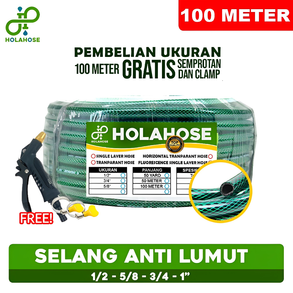 SELANG AIR BENANG ANTI LUMUT 100 METER / SELANG AIR 1/2 5/8 3/4 INCH 100 METER / SELANG AIR ANTI LUM