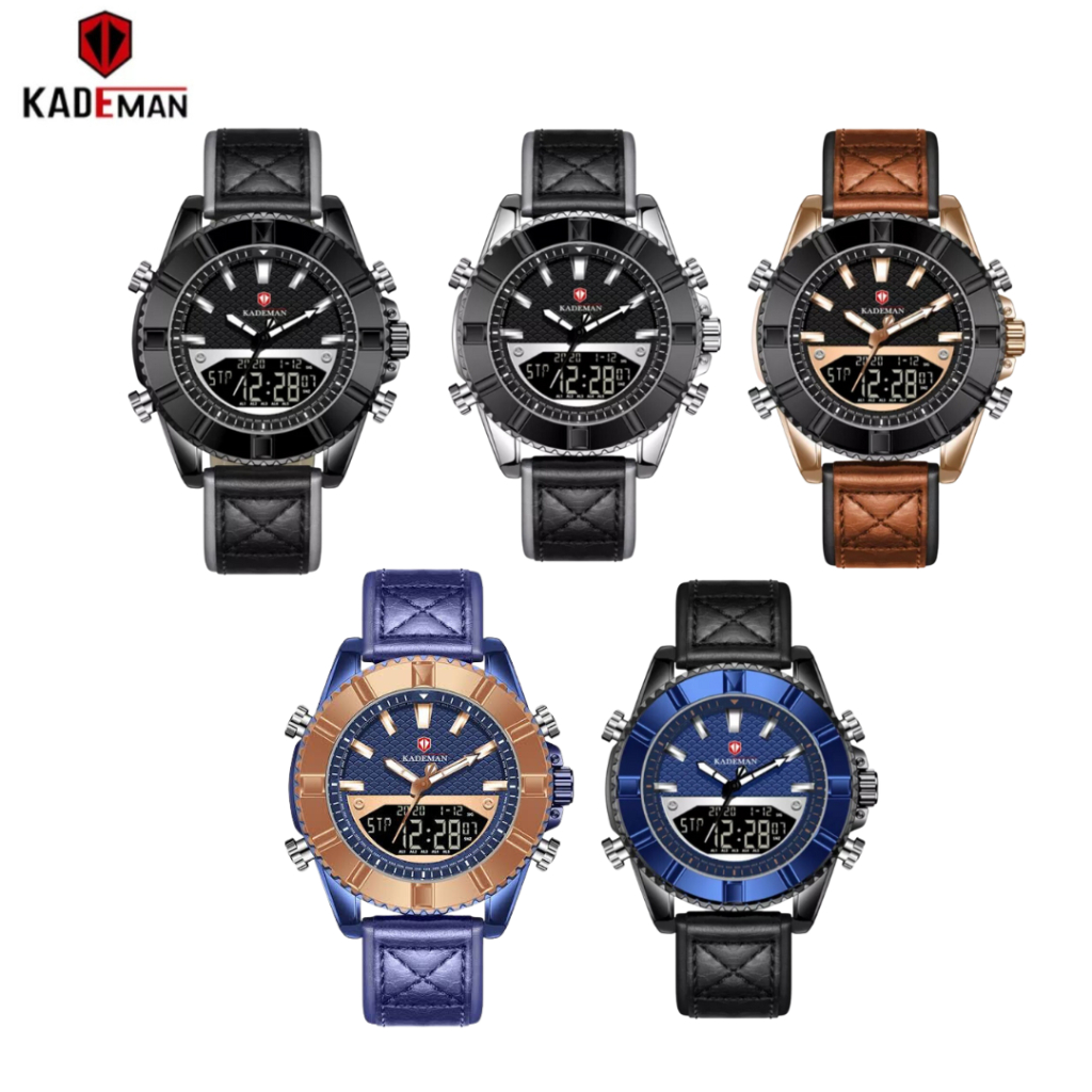 Jam Tangan Analog Digital Double Time Strap Kulit Kademan Original Bergaransi