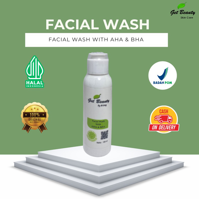 GET BEAUTY FACIAL WASH AHA & BHA || UNTUK KULIT BERMINYAK, PEREMAJAAN KULIT(REJUVENASI)