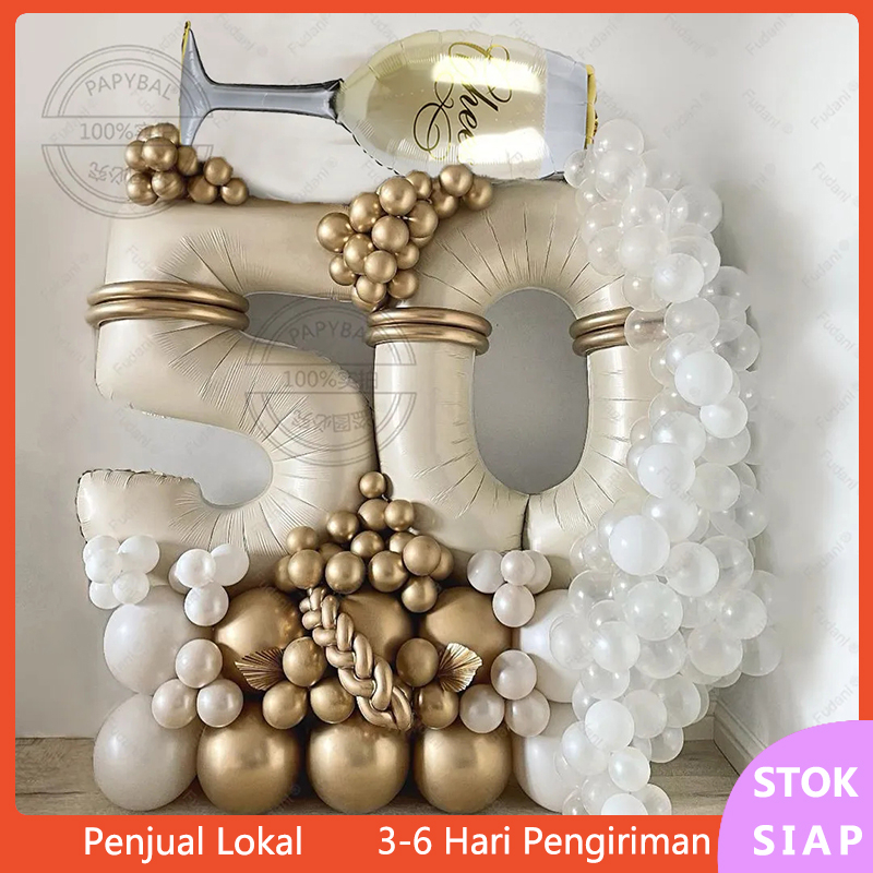 111 pcs Matt Cream Putih Karamel Warna Balon Nomor Set Dewasa 18 20 30 40 50 Dekorasi Pesta Ulang Ta