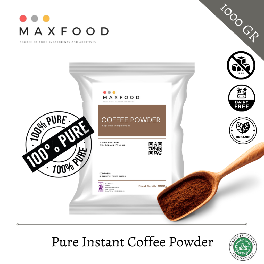 

MAXFOOD - Pure Instant Coffee Powder / Bubuk Kopi Murni Tanpa Ampas 1 KG