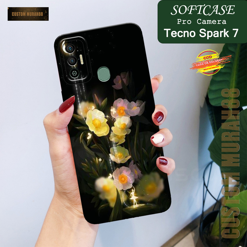 Case Tecno Spark 7 Terbaru - Fashion Case BUNGA - Casing Hp Tecno Spark 7 - Softcase Pro Camera Tecn