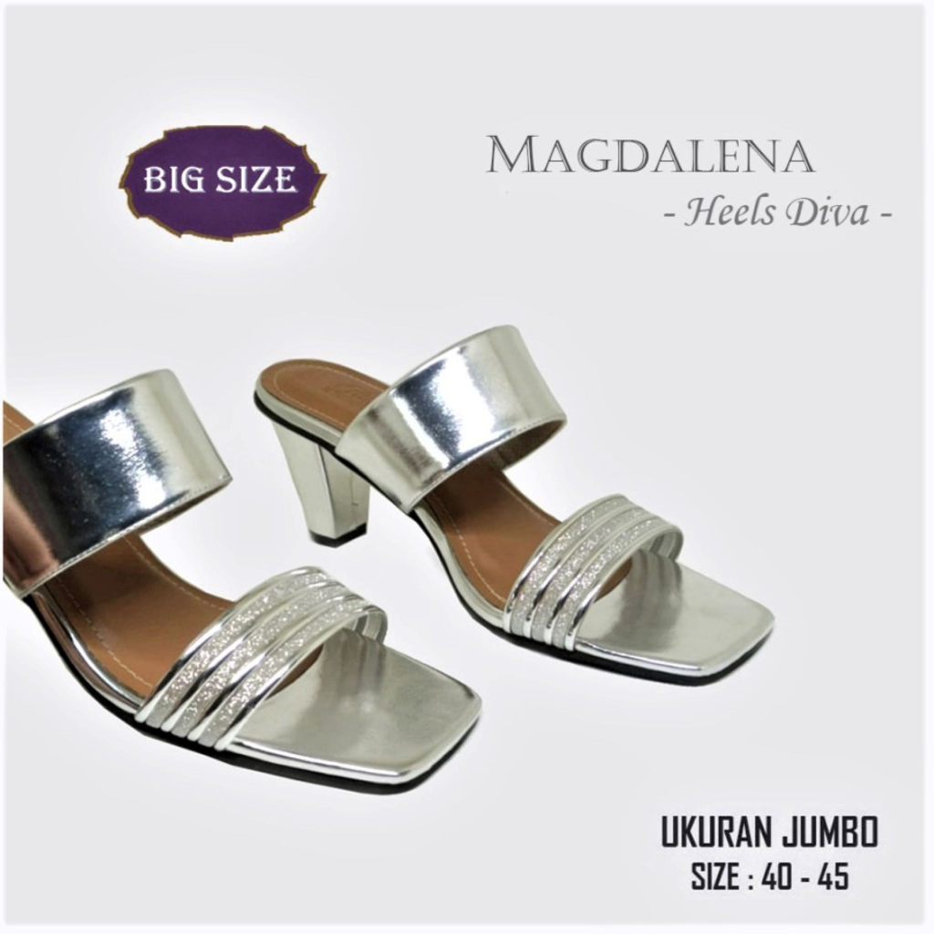 BIG SIZE 41-42-43-44-45 Sepatu Sandal Wanita Pesta Silver Sandal Kondangan ibu Ibu Selop Bustong Can