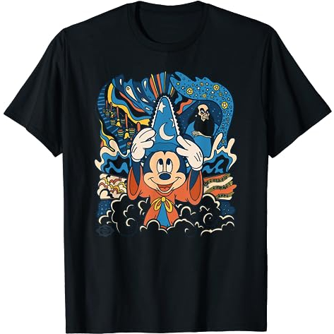 Kaos Disney Fantasia Mickey Mouse Sorcerer’s Apprentice Retro T-Shirt - Baju Pria - Baju Wanita - Ka