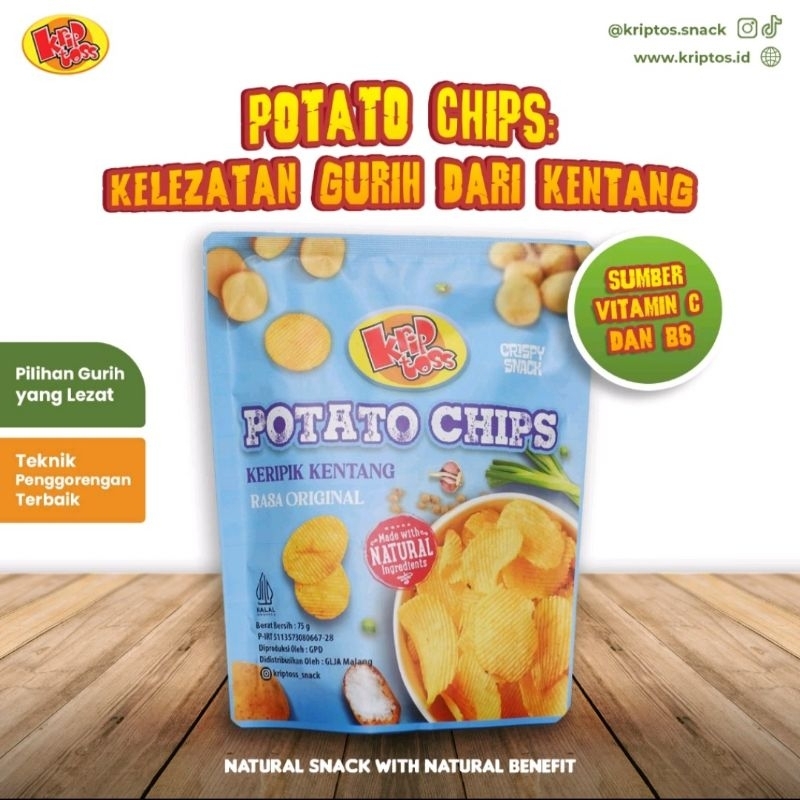 

KRIPTOSS Potato Chips Keripik Kentang camilan renyah 100% natural alami original halal