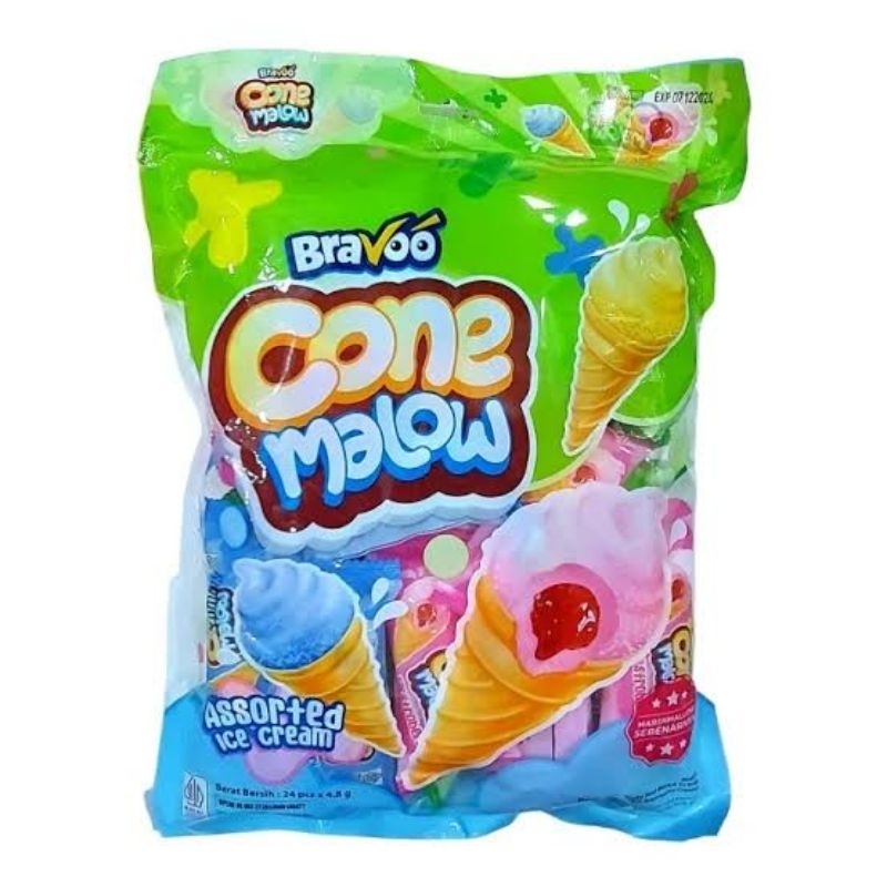 

Bravoo Conemalow Marshmallow Ice Cream Assorted Isi 24 Pcs | Permen Cone Malow